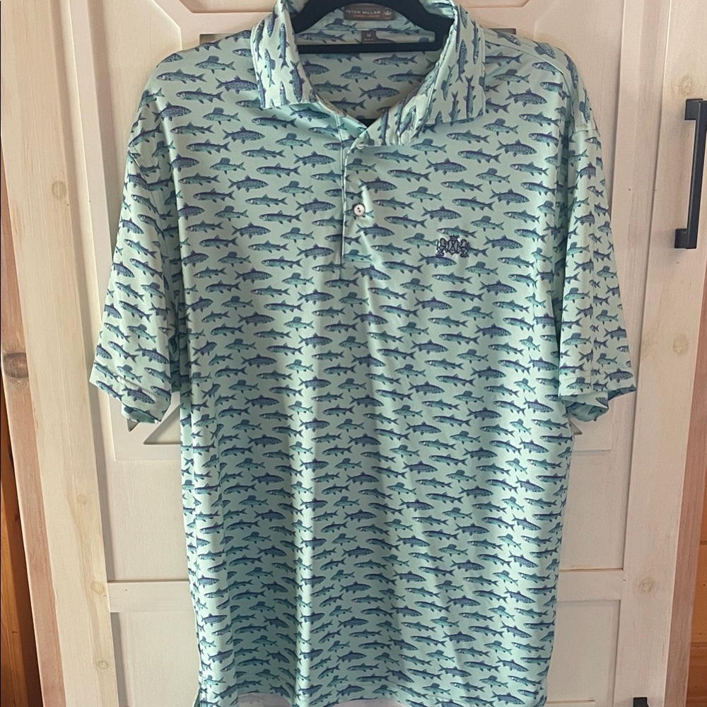 Peter Millar Light Aqua Shark-Print Polo
